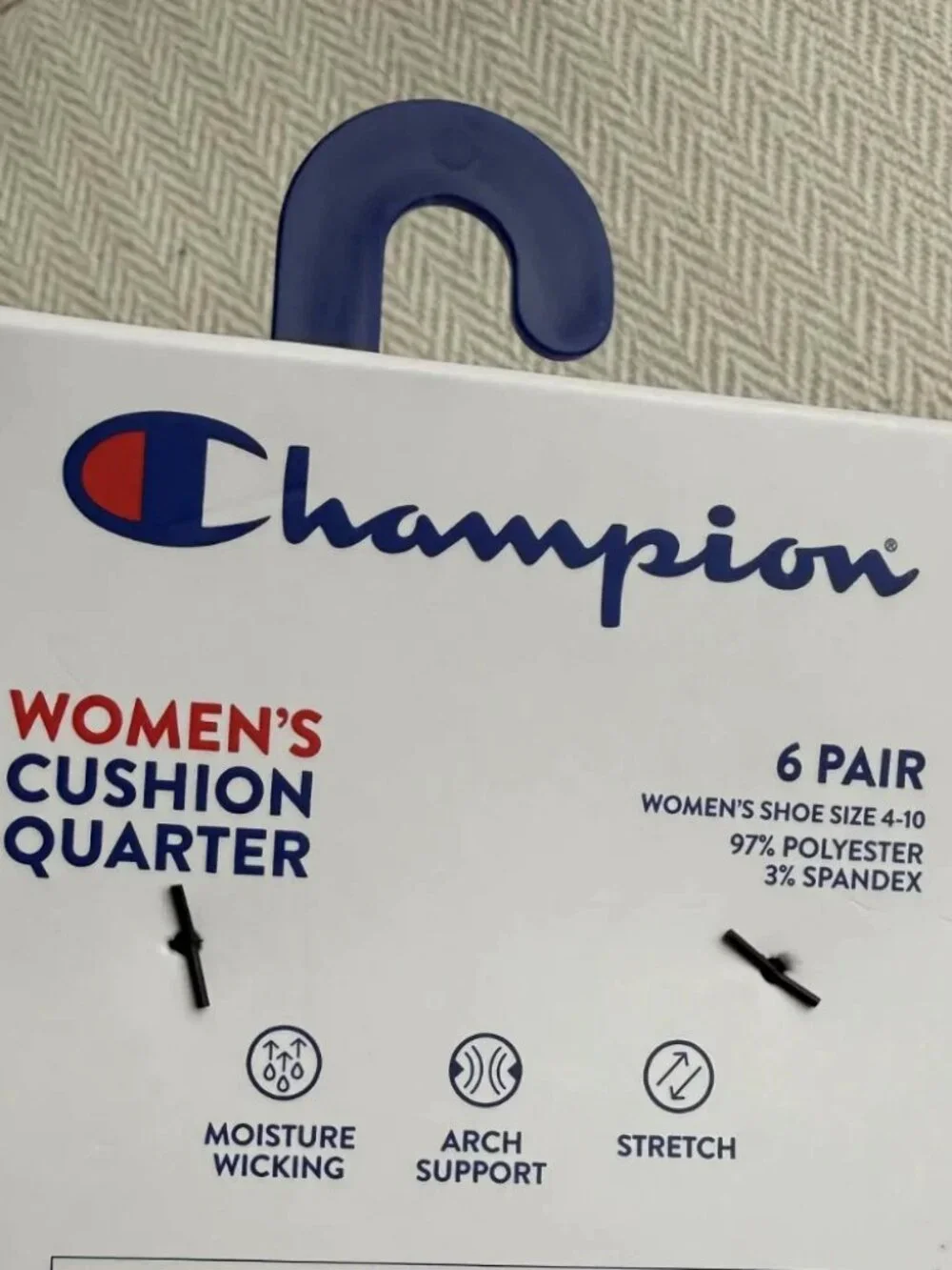 Champion Women's Performance Cushion Quarter Socks 6-Pack Size 4-10 Black NWT